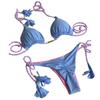 Two Piece Bikini Swimsuit Set Triangle Top with Adjustable Rope Straps and Low Rise Bottoms for Women Beachwear Swimwear