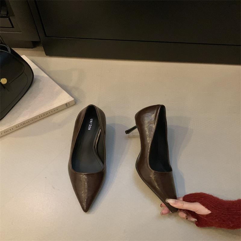 2025 spring new temperament simple high heels fashion versatile pointed black stiletto single shoes women's shoes