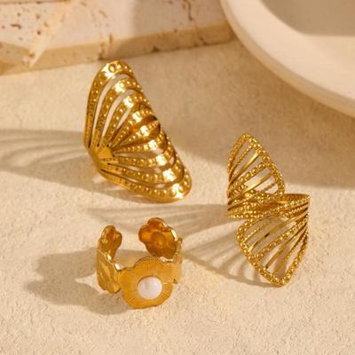 Stainless Steel Gold Color Line Opening Rings for Men Women Fashion Personality Geometric Hollow Rings Jewelry Gifts Accessories