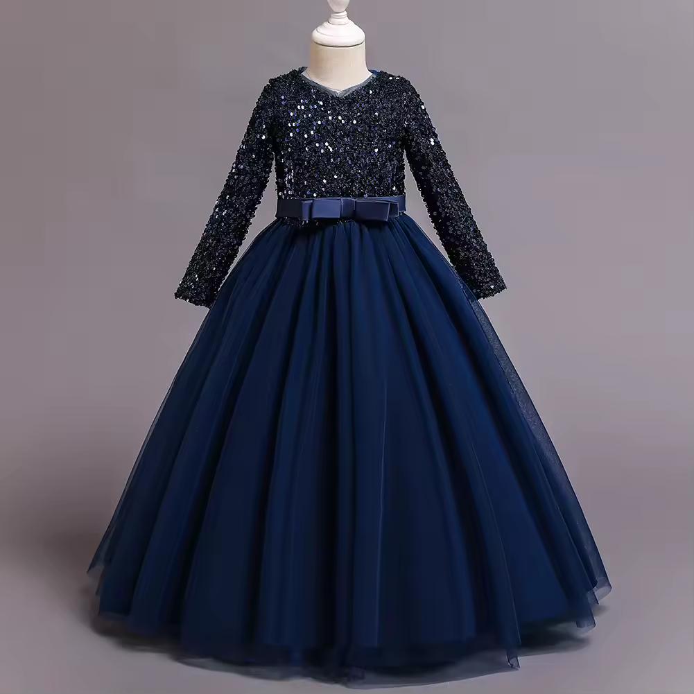 Princess Mesh Dress Girl Christmas Winter Party Clothing Kids Sequin Wedding Dresses Children Spring Autumn Prom Costume