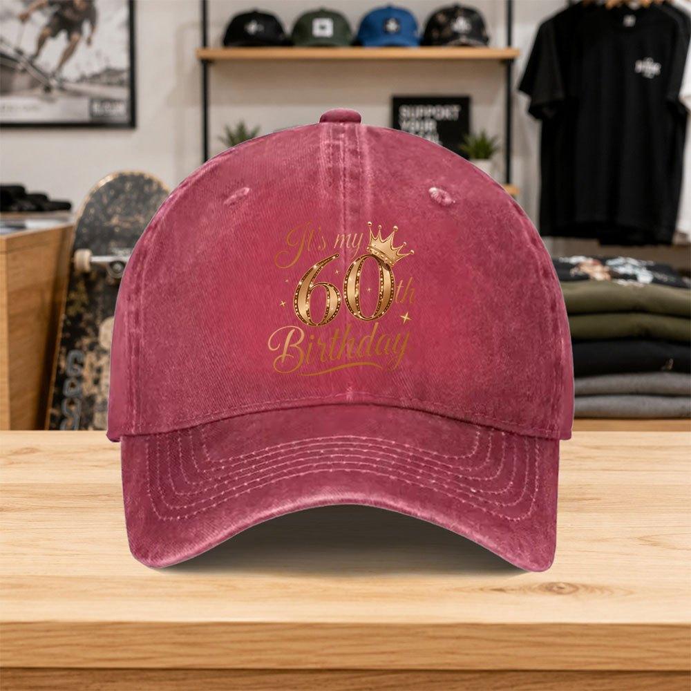 1pc New 60th Birthday Crown Washed Baseball Cap Premium Allmatch Outdoor Accessory Unisex Dad Hat Fashionable Trendy Classic