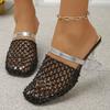 Plus Size European American Woven Hollow Closed‑Toe Slippers Summer Women Outdoor Fashion Crystal High Heel Sexy Slide Slippers