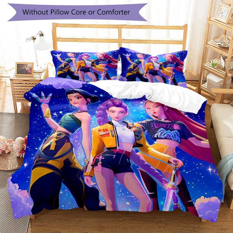 3pcs Kpop Hunter1 pattern bedding set duvet cover set includes duvet cover &pillowcases, perfect all season bedroom decoration & gift