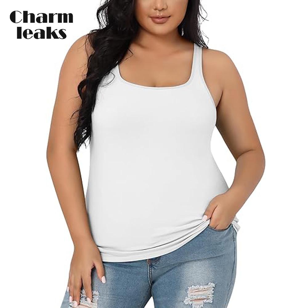 

Charmleaks плюс размер майка для женщин с бюстгальтером полка регулируемая широкая бретелька майка летние базовые хлопковые майки 1X-5X 1X
