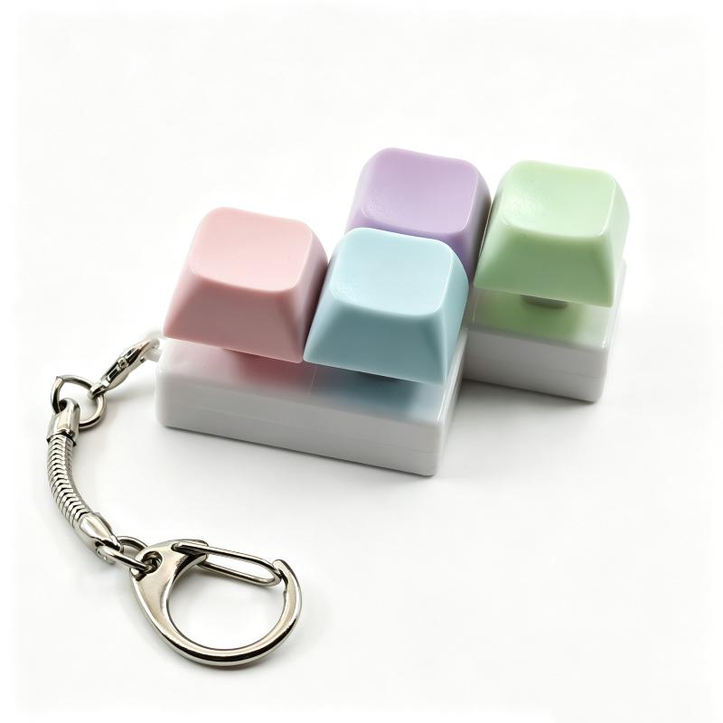 Mini Fidget Key Cap Keychain 1Pcs 4-Key Macaron Color No Light Portable Stress Relief Key Ring for Teenagers
