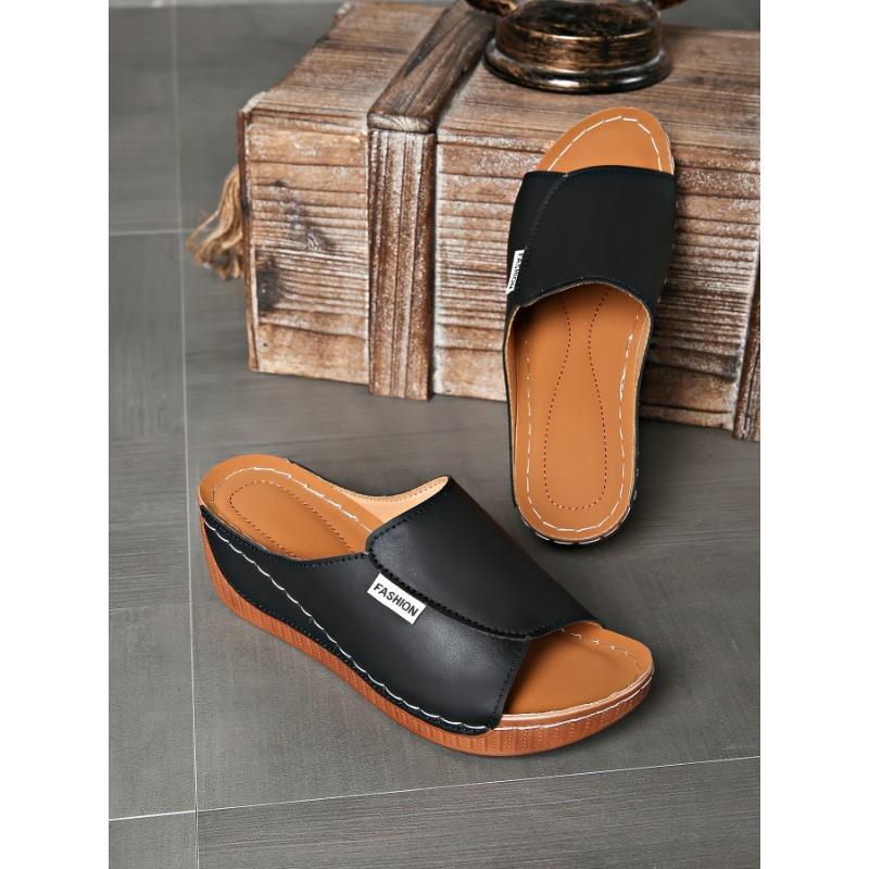 Large-sized Thick-soled Casual Slipper Women's Shoes 2025 New Style Wide Band Simple and Fashionable Fish-mouth Wedge Heel Slipper