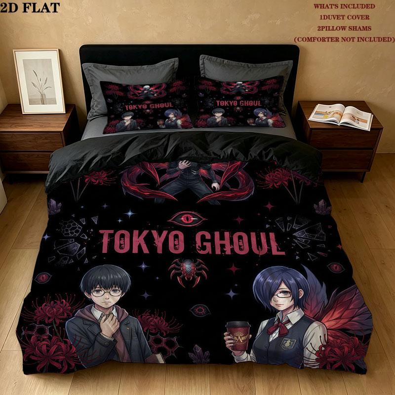 Tokyo Ghoul Vzor Povlečení Sada Prošívaných Dek Quilt Cover Povlak na Polštář Domácí Narozeninový Dárek(1 * povlak na peřinu + 2 * povlak na polštář, bez jádra)