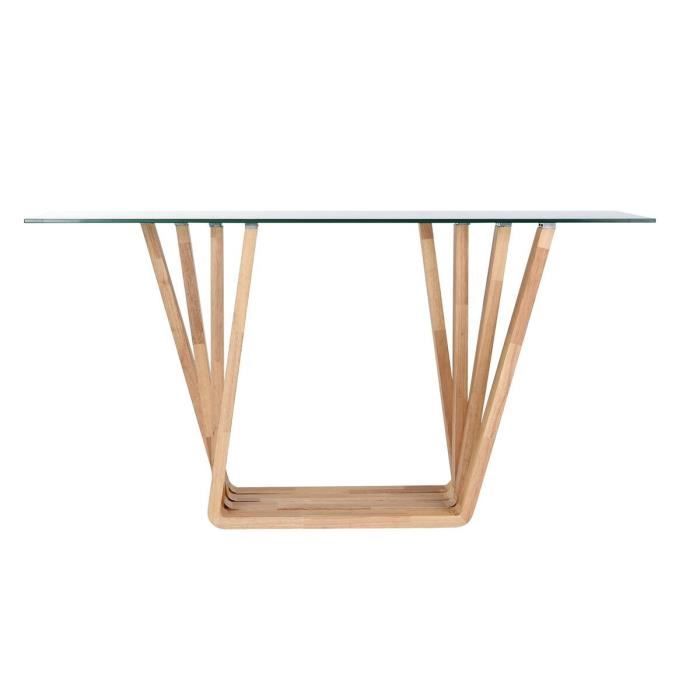 Console - Noyer - Verre Marron Transparent - 145x45x75 cm - Design Contemporain - Meuble d'Entrée