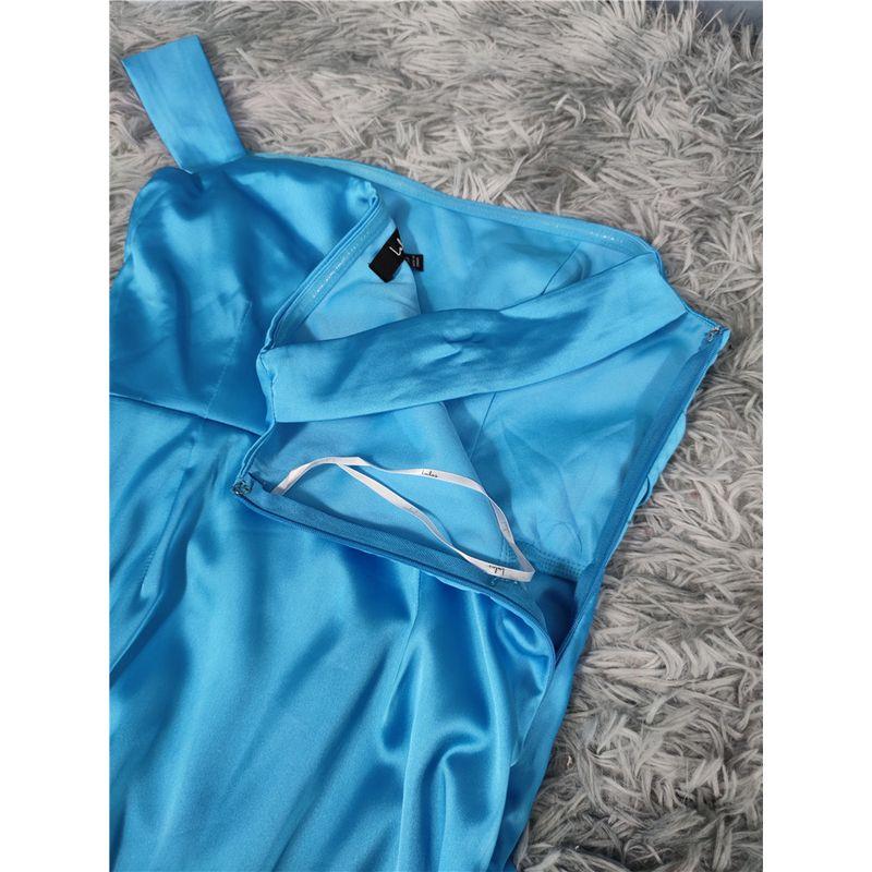 Export Single Lu Home Accessible Luxury Smooth Satin off-Neck Sexy off-Shoulder Elegant Ribbon Design Sheath Dress