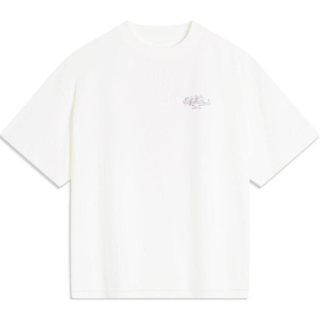 Li-Ning Cartoon Anime Letter Round Neck Comfortable Breathable Short Sleeve T-Shirt Women T-Shirts Off-White AHSU768-1