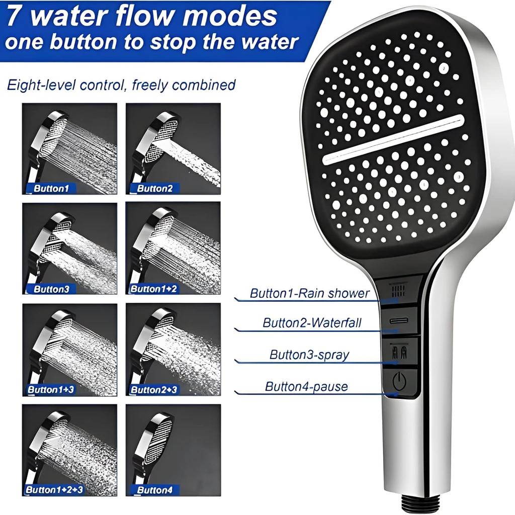 8-Speed Oversized Panel Pressurized Shower Head, Shower Heads With Handheld Spray Combo, High Pressure Water Saving Showerhead with Filter Beads with