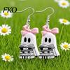 Hypoallergenic Alloy Hooks Cute Reading Ghost Earrings, Sweet Bowknot Drop Polished Acrylic Charms Lightweight Halloween Jewelry for Women Girls