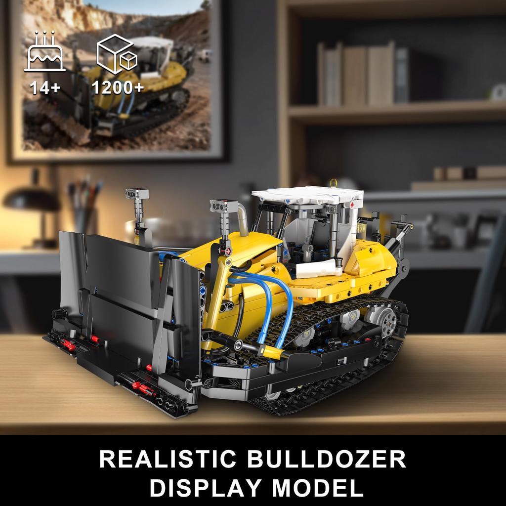 Mould King 19019 Engineering Bulldozer Building Block Kit, Static Crawler Bulldozer Machine Model with Clamping Blocks, Construction Toy for Adults