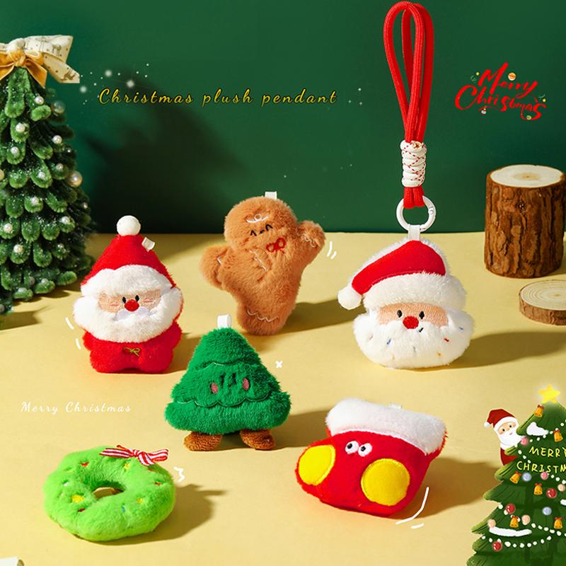 Christmas Plush Keychain Christmas Tree Deco Plush Keychains Backpack Christmas Party Gift Items Souvenirs Santa Claus Reindeer Xmas