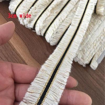 5Meters/lot 2cm/3cm Wide Gold Thread +Beige Cotton Tassel Black Edge Curtain Fringe Household Accessories Tassel Lace Trim