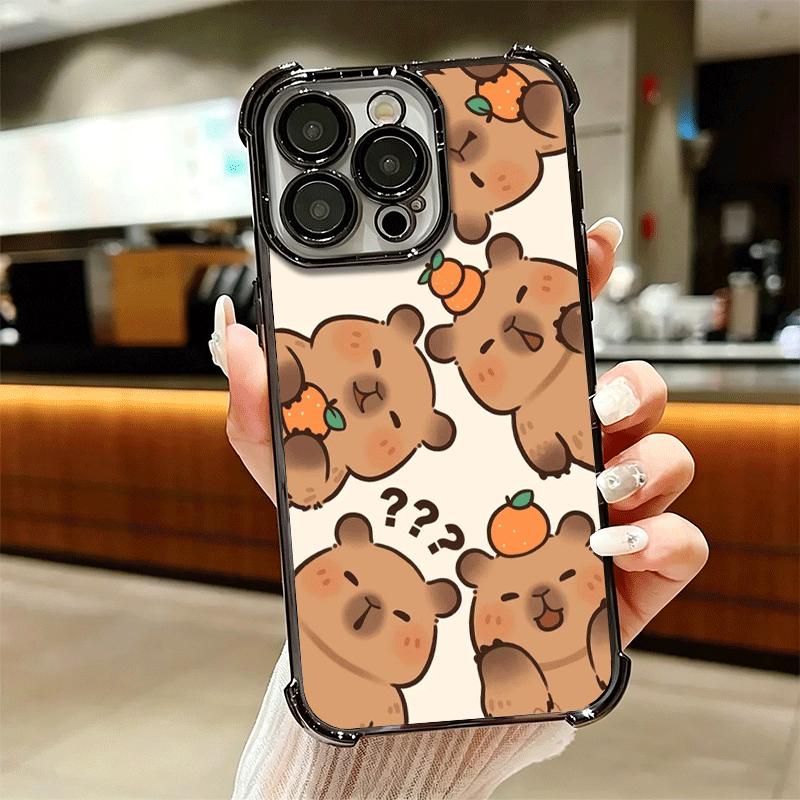 Funny Capybara Cartoon Cute Plating Phone Case For Iphone 16 17 Pro Max Air 16E 14 15 Plus 12 13 Mini Anti-Fall Airabag Cover