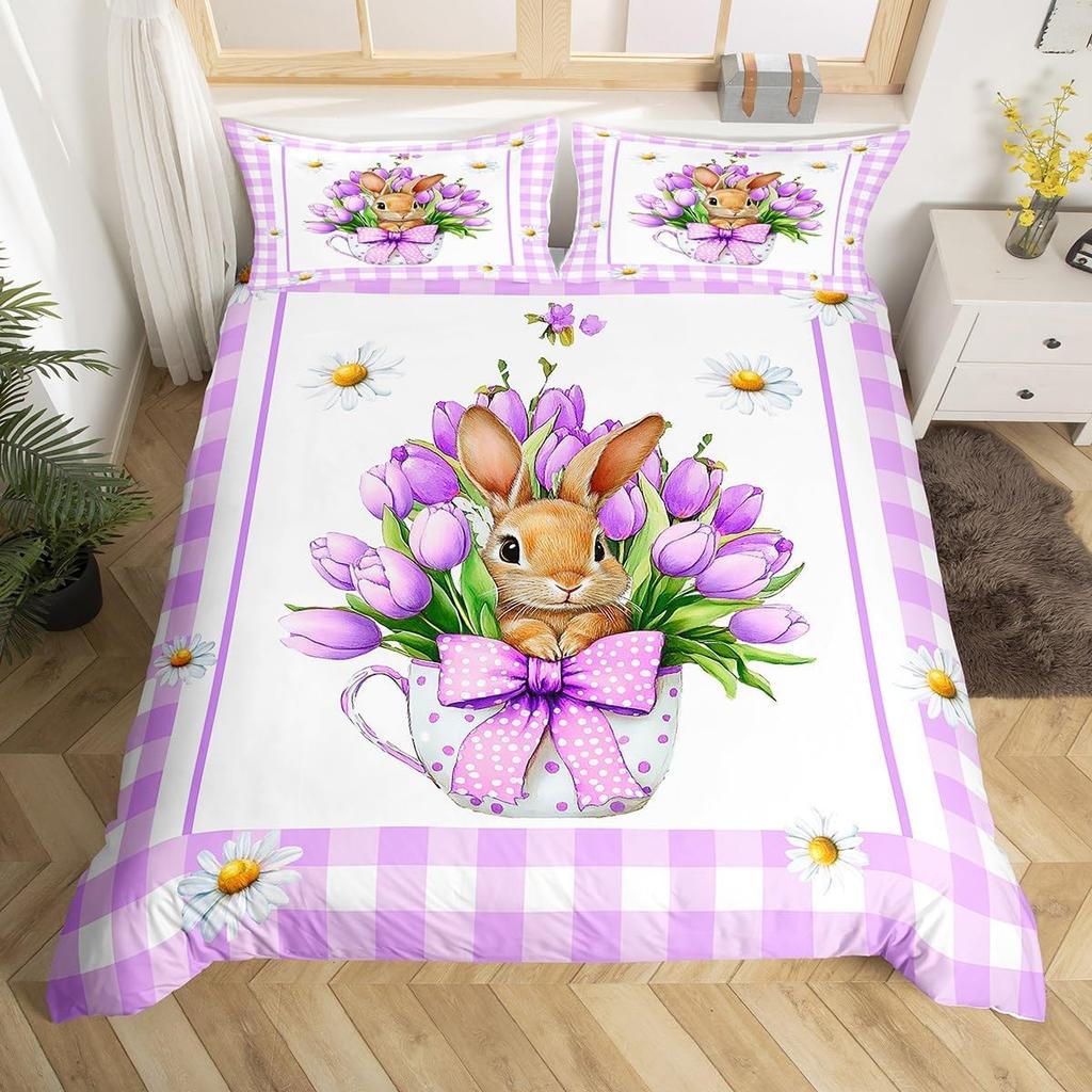 Comforter Geometric Plaid Cute Bow Queen King Size For Adults And Teens Cartoon Animal Footprint Bow Bedding Set 3 Piece Set