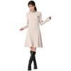 Mishmash Gebreide Jurk met Ronde Hals en Lange Beige Broche voor Dames, A-lijn, Hals, Mouwen, MM447402,