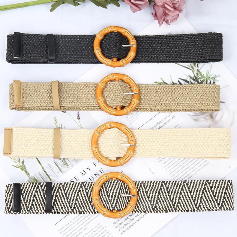 Waist Rope Weave Bamboo Kno Imitation Woven Round Buckle Women Waist Belt Gift