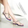 Fashion Women Comfortable Non-slip Flat Platform Shoes Rhinestone Sandals T-strap Square Low-heeled Leisure Sandals Party Shoes