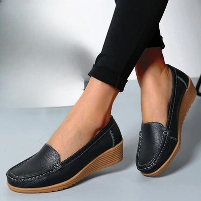Echtes Leder Mode Keil Damen Ballerinas Retro Schuhe Frau Slipper Damenschuh Mokassins Bequem Tenis Feminino Übergröße