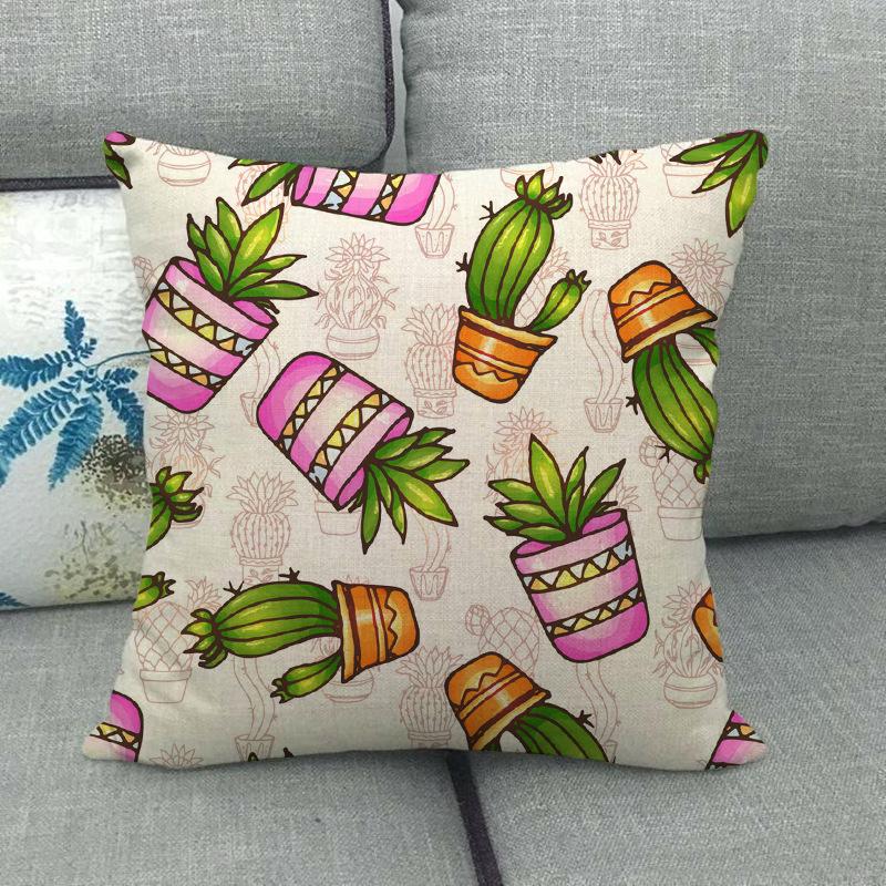 Green Plant Cactus Pattern Digital Printing Short Plush Pillow Covers For Car Sofa Office Cushion Cover Home Goods 60X60Cm