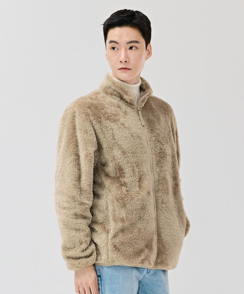 Chasecult Unisex Basic Purple Fleece Zip-Up Jumper - Beige