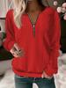 Women's Round Neck Blouse Quarter Zip Textured Knit Long Sleeve Pullover Sweatshrit