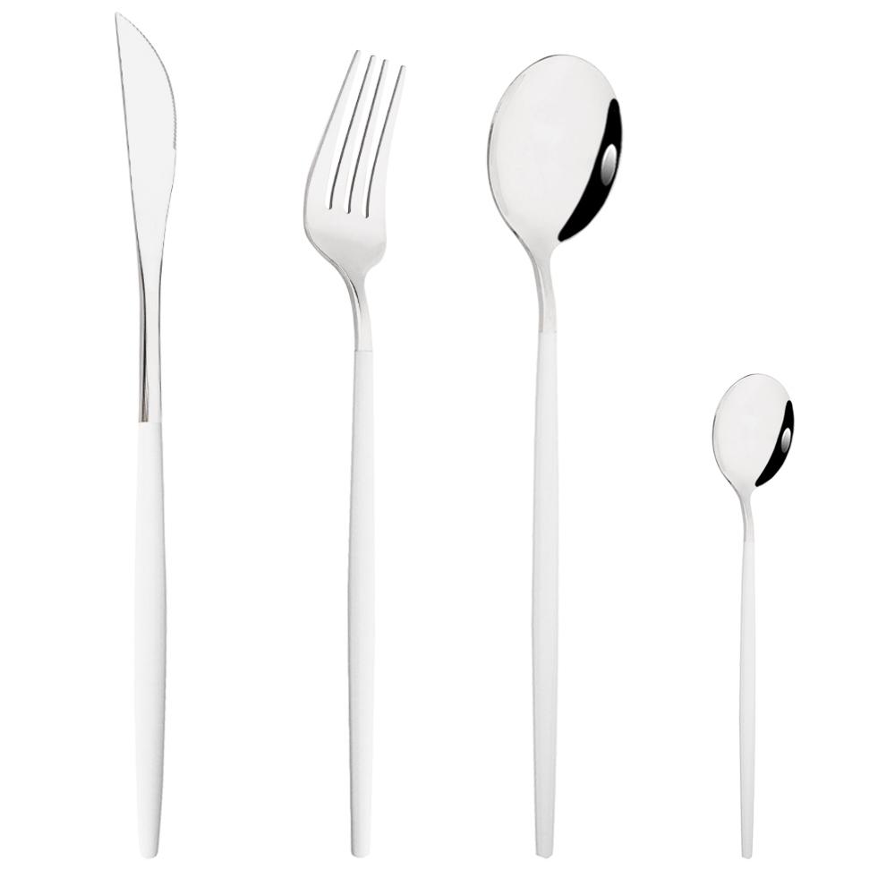 Drmfiy Pink Silver Stainless Steel Dinnerware Set Fork Knife Soup Ice Spoon Cutlery Set Western Flatware Kitchen Silverware Set