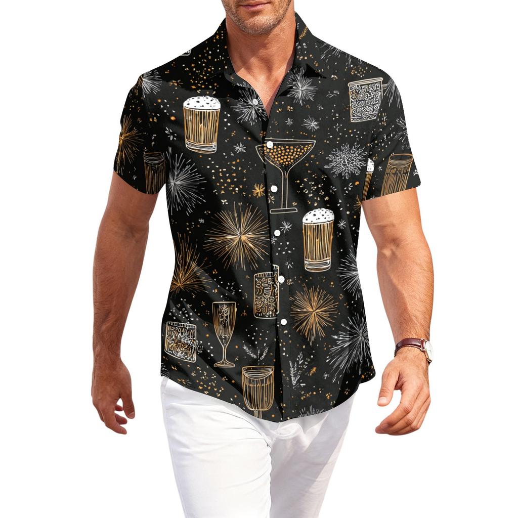 Men's Casual Short Sleeve Button Down Shirt Beer Festival Print Lightweight Breathable Fabric Relaxed Fit Summer Top
