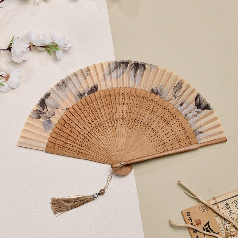 with Tassel Chinese Style Fan Antique Dance Fan Exquisite Folding Hand Fan Traditional Events