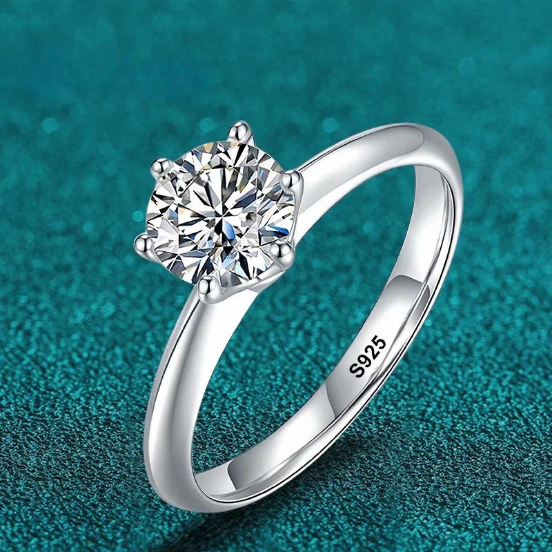 1 Carat D Color Moissanite Diamond Wedding Ring For Women 925 Sterling Silver Finger Band Fine Jewelry with Certificate