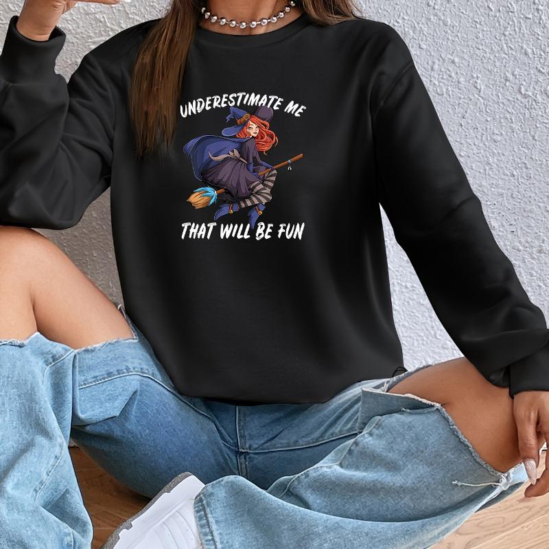 Printed Crew Neck Sweatshirt for Women Elegant for  Casual XXL чёрный