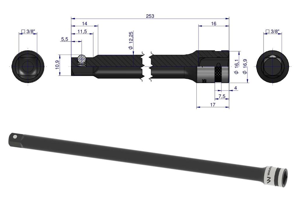 Przedłużka 3/8". 250Mm, Waryński