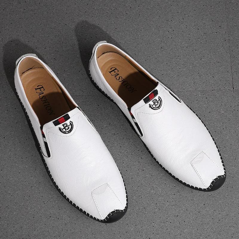 Harajuku Peas Shoes Breathable Genuine Leather Men Big Size Flat Loafers Moccasins Walking Driving Outdoor Travel Soft Shoes