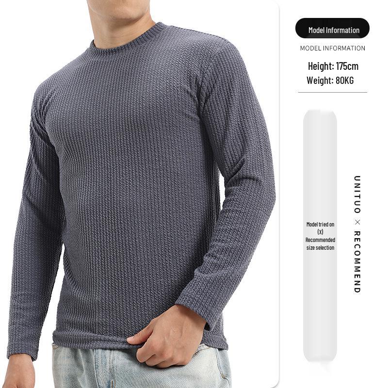 

Men s Luxurious Ribbed Knit Long Sleeve Round Neck Top XL