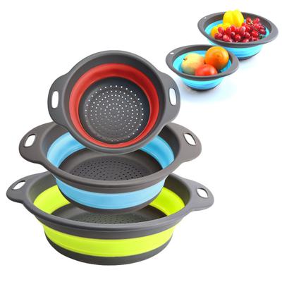 3Pcs Collapsible Colanders And Strainer BPA-Free Camping Colander Basket Reusable Kitchen Strainers for Pasta Fruits Vegetables