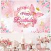 Pink Purple Butterfly Flower Birthday Backdrop Banner Butterfly Birthday Party Decoration Kids Wedding Birthday Girl Baby Shower