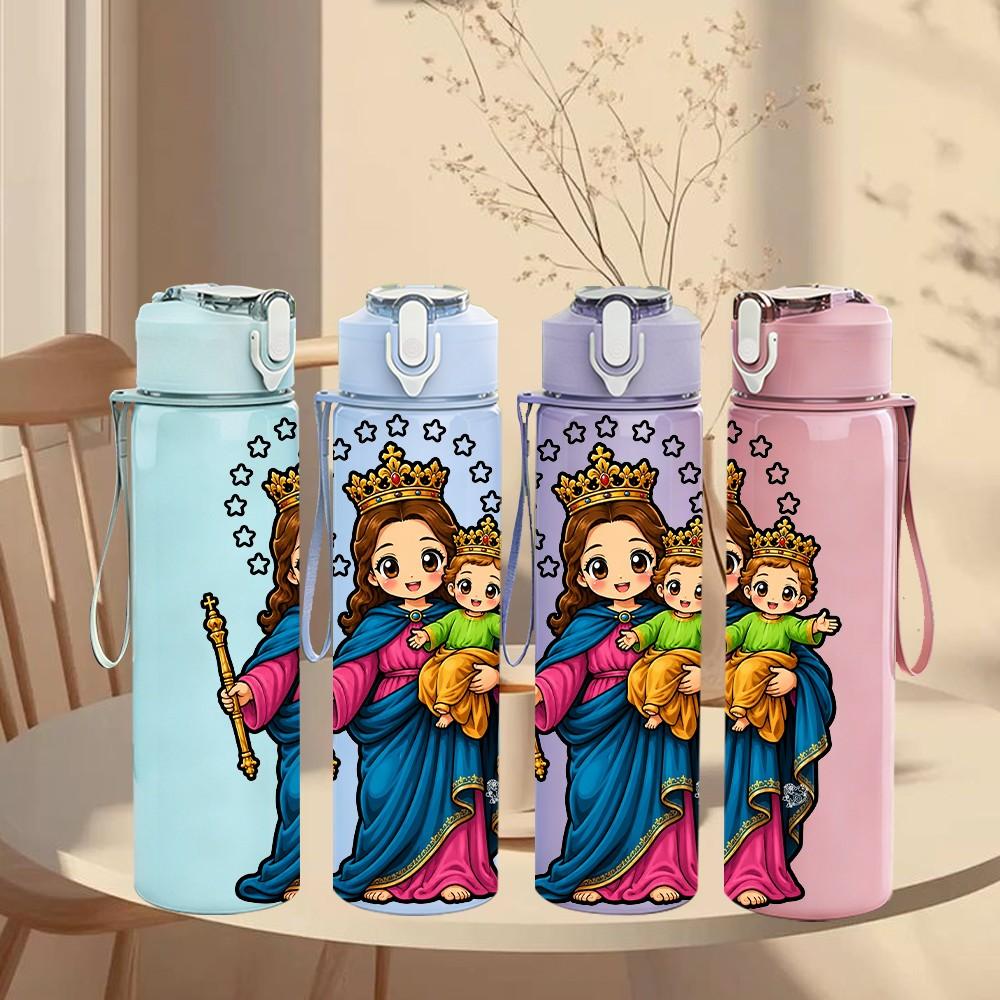 1PC Virgin Mary Holding Child 750ml Color Plastic Sports Water Bottle Leakproof Flip Straw Lid Suitable for Sports Office Home Use