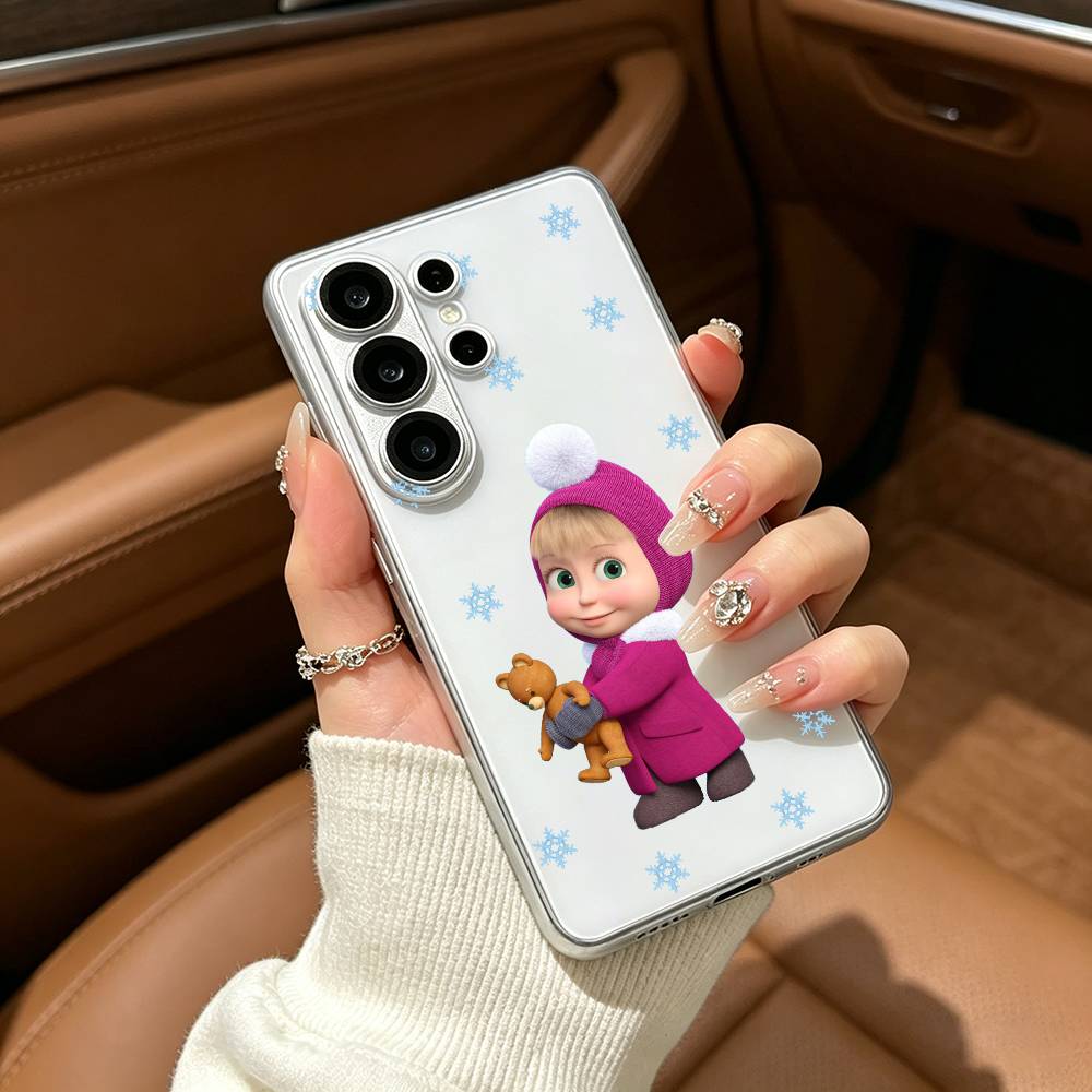 CUTE GIRL Masha and the Bear Phone Case For Samsung S25,S24,S21,S22,S23,S30,Ultra,S20,Plus,Fe,Lite Transparent Cover