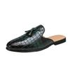 New British Fitting Room Half-tray Leather Shoes, Foot Cover Tassel Block Flower Leather Shoes, Men's Casual Slippers, Leather Shoes