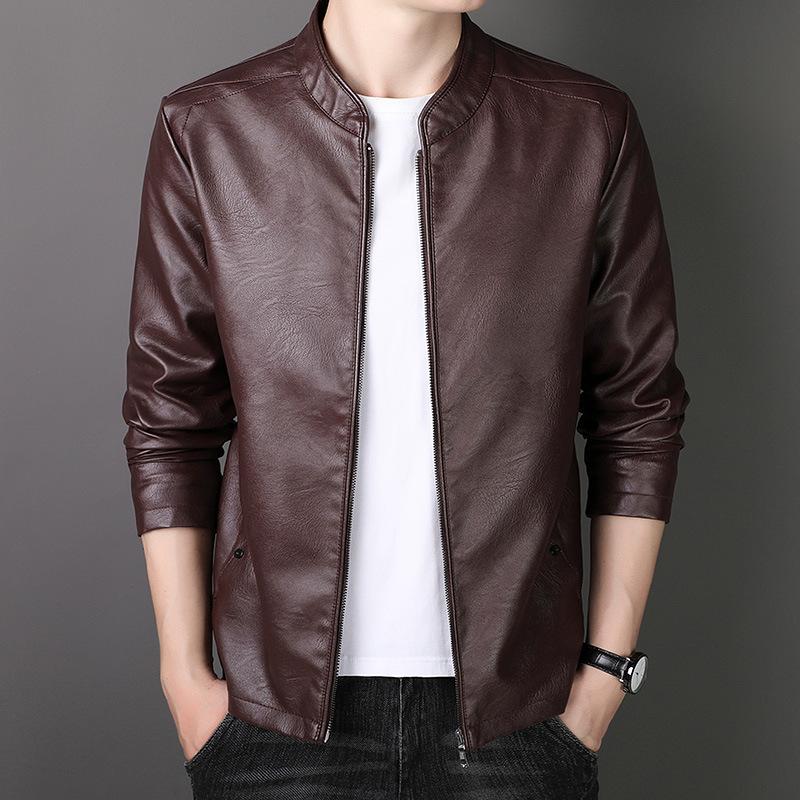 Autumn and Winter New Leather Men's Business Casual Stand Collar Leather Jacket Jacket Dad Suit American Pilot Leather Men