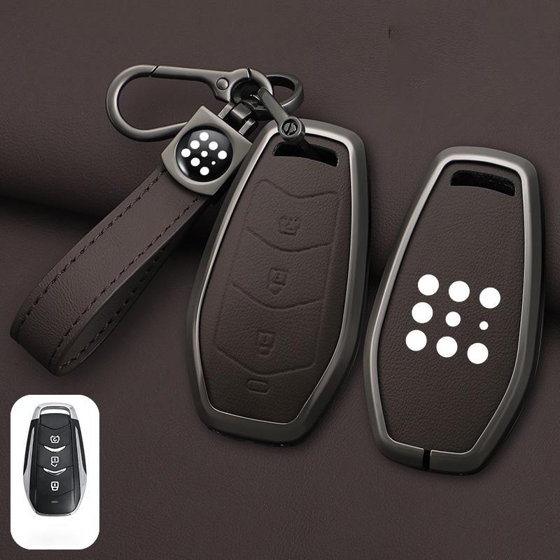 Metal Leather Car Key Case Cover Holder For Dongfeng fengguang Seres Evolute i-Space i-Pro Landian E5 CarProtection Shell