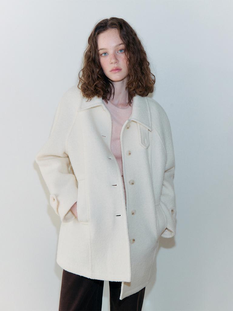 Etmon Boucle Stitch Half Coat, Ivory