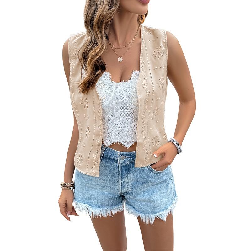 Women's Summer Fashion Solid Color Jacquard Every Day Vest Vest Top