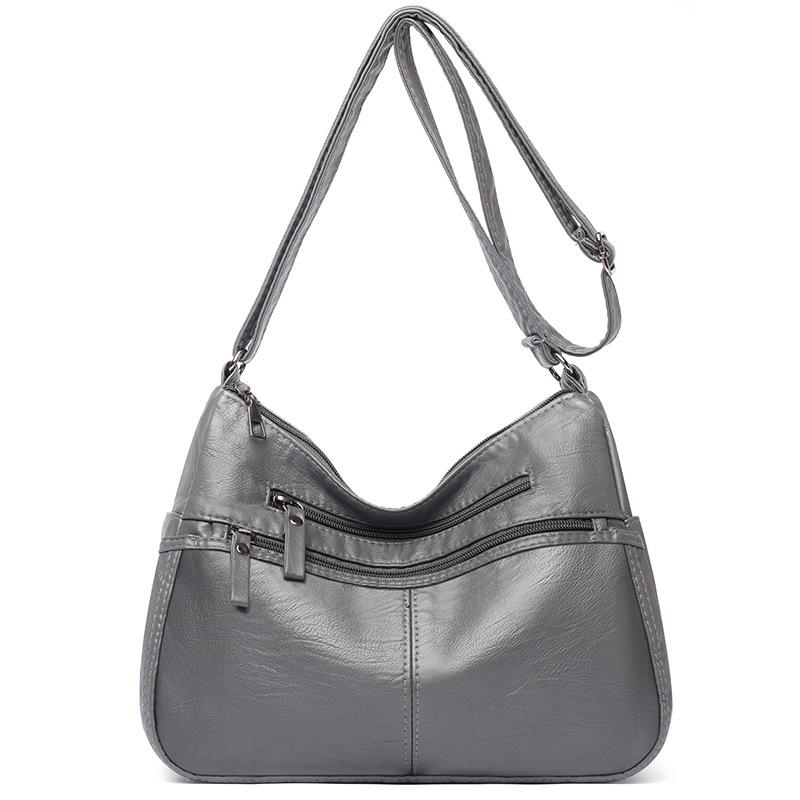 Retro washed pu bag women's fashion simple large-capacity mother bag multi-layer soft leather shoulder messenger bag
