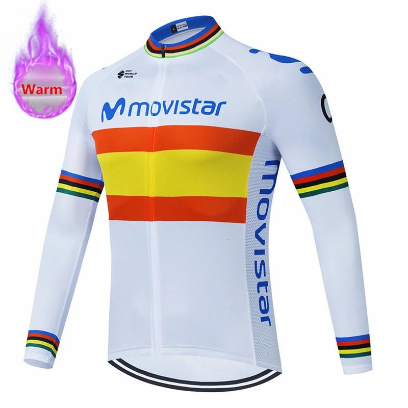 Movistar Racing Thermal Fleece Cycling Jersey Set Bicycle Bib Shorts Bike Clothing Ropa Maillot Ciclismo Hombre Bicicleta Kit