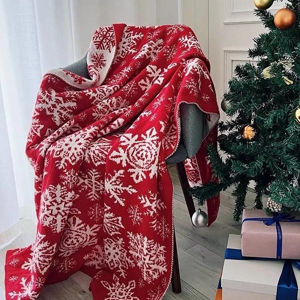 

WTEMPO Рождественская снежинка красное одеяло рождественский декор для гостиной одеяло вязаное жаккардовое диванное одеяло зимнее утолщенное одеяло для использования на кровати 130*170cm красный