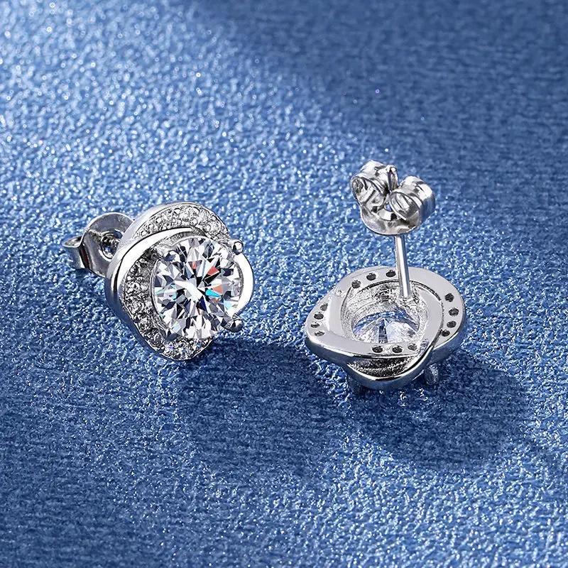 925 Silver Zircon Round Bead Threaded Stud Earrings, Women's Screw Twist-off Stud Earrings, Simple and Fashion