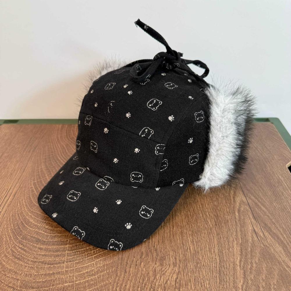 

Warm Plush Baseball Cap Bear Ear Protection Hat Sweet Polka Dot Lei Feng Hat Outdoor Small Bear